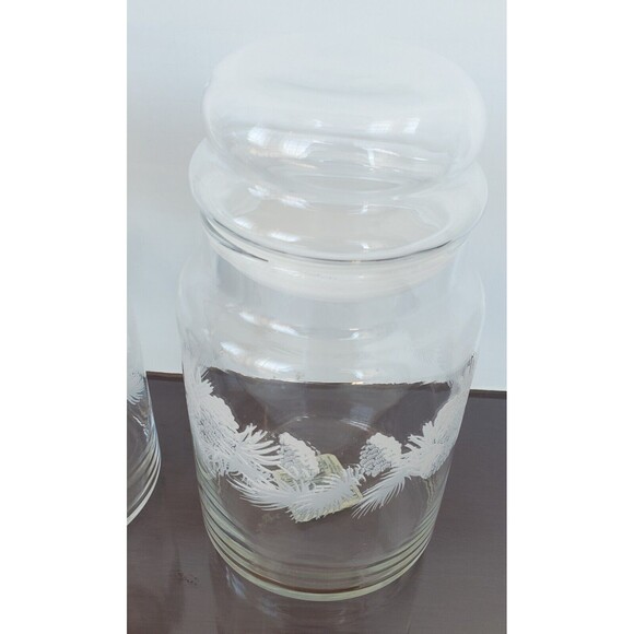VTG Libbey FROSTED WINTER Pinecones Pine Christmas CANISTER Cookie Candy Jar Set - Picture 7 of 10